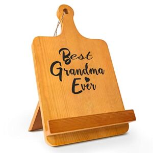 Grandma Gifts Cookbook Stand Recipe Book Holder, Christmas Gifts for Grandma, Cutting Board Style Wood Compatible iPad Tablets and Cookbooks Holder Gifts for Grandma Birthday Kitchen Decor