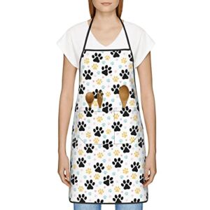 sunwarshile Colourful Dog Paw Print Apron With Pockets Home Kitchen Cooking Baking Gardening For Women Men