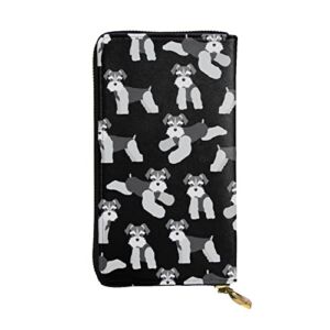 Men Women Large Capacity Clutch Wallet Zipper Around Card Holder Organizer Compatible with Cute Schnauzer Dog Pattern, Smooth Microfiber Leather Coin Purse Phone Purse Gift for Business