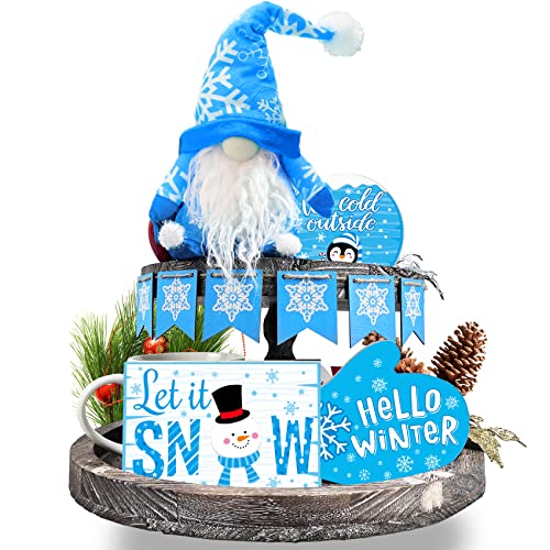 Winter Tiered Tray Decorations Set Winter Decorations for Home Winter Wonderland Christmas Decorations for Office Snowmen Winter Table Decorations with Blue Plush Gnome Xmas /Winter Party Decorations | The Storepaperoomates Retail Market - Fast Affordable Shopping