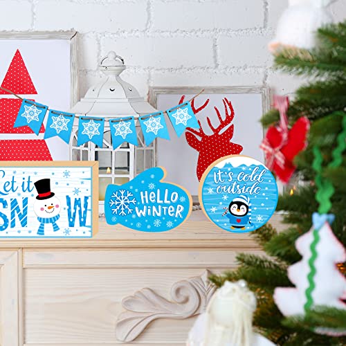 Winter Tiered Tray Decorations Set Winter Decorations for Home Winter Wonderland Christmas Decorations for Office Snowmen Winter Table Decorations with Blue Plush Gnome Xmas /Winter Party Decorations | The Storepaperoomates Retail Market - Fast Affordable Shopping