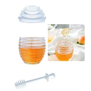 Honey Pot Glass Honey Jar with Dipper Sticks and Lid Cover Honey Containers Holder for Home Kitchen, Clear,8.4 Oz Glass Beehive Honey Pot for Home Kitchen