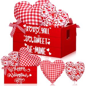 Valentine’s Day Mini Wooden Crate Set Valentine’s Day Tiered Tray Decor Wooden Basket with Felt Heart Ornaments ValentineTable Decor for Kitchen Home Decor (Sweet Heart Style)