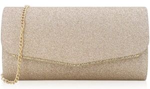 Nodeber Glitter Sequin Envelope Clutch Purse Women Evening Bags Foldover Sparkling Party Handbags Champaign