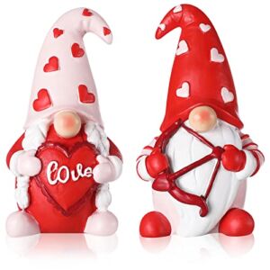Chunful 2 Pcs Valentine’s Day Gnomes Valentines Day Love Decor Swedish Tomte Gnomes Resin Gnome Figurines Elf Gnomes Tiered Tray Home Kitchen Decorations for Sweet Valentines Day Gifts (Love Gnome)