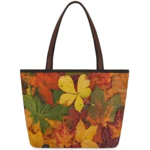 Fall Maple Leaves Large Totes Top Handle Purse Women Shoulder Bag, Autumn Theme Leaf Tote Bag with Zipper Handbag for Travel School Girls