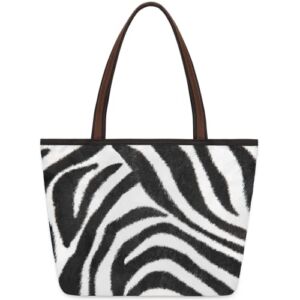 Zebra Pattern Medium Totes Top Handle Purse Women Shoulder Bag, Zebra Animal Print Tote Bag with Zipper Handbag for School Travel Girls