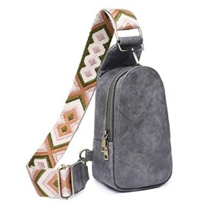 Women Sling Bag Chest Purse Small Shoulder Crossbody Bag with Guitar Strap Fashion Backpack Satchel Fanny Packs for Travel, Dark-Gray