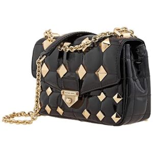 MICHAEL Michael Kors Women’s SoHo Studded Quilted Patent Leather Shoulder Bag Black/Gold, Small