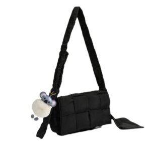 Woven Bag Cotton Padded Shoulder Bag Crossbody Bags Designer Handbags For Women (BLACK)