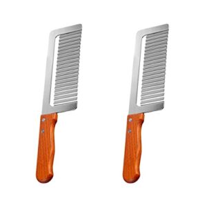 2pcs Fruit Steel Home Potato Wavy Knife Store for Kitchen Fry Cooking Salad French Slicer Cutting Wave Cutter Chopping Carrot Chip Crinkle Tool Stainless Useful Vegetable