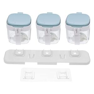 6pcs Clear Blue Mounted Plastic Container Spoons Condiment and Supplies Jar Utensils Storage Containers with Home Hanging Kitchen Cooking Jars Rack Wall Space for Punch