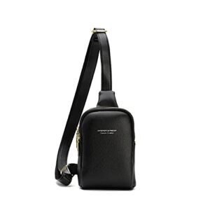 Bisadon Women Chest Bag Sling Backpacks Small Crossbody PU Leather Daypacks for Women Shopping Travel Fashion Shoulder Strap Black