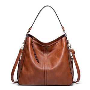 Hobo Purses Handbags for Woman Crossbody Large Bag for Ladies Shoulder Vegan Fashion Leather Tote (Style2-Brown)