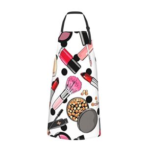 Watercolor Cosmetics Kitchen Aprons Women, Makeup Perfumes Lipstick Series Nail Aprons for Women Cute with Pockets Adjustable Strap at Neck & Waist Ties Suitable for Home Kitchen Cooking Chef