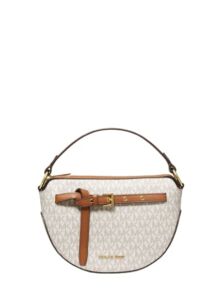 Michael Kors Emilia Half Moon Medium Shoulder Bag Logo Crossbody Vanilla Signature