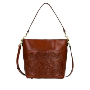 Patricia Nash Harper Leather Shoulder Bag with Crossbody Strap – Tan British Western Tooled