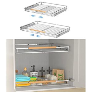 2Pack Expandable Pull Out Drawers for Kitchen Cabinets, Heavy Duty Cabinet Pull Out Shelves, 16.3~26.3″W x 17″D Adjustable Width Pull Out Cabinet Organizer for Home Kitchen Pantry Cupboard (2Pack)