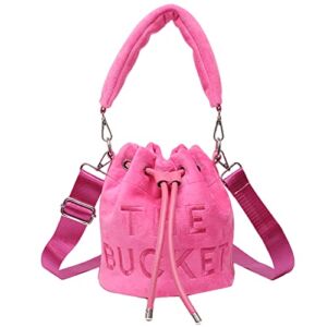 Velvet Bucket Cross body Bags for Women Drawstring Designer Shoulder Handbags Purses (Pink)