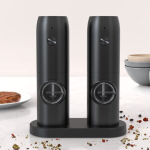 ZAURAQ Electric Salt and pepper grinder set Combo, Automatic Grinder, Salt and pepper shakers with Charging Base Electric pepper mill with refillable kitchen gadgets house warming gifts new home