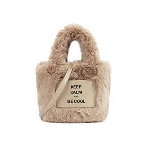 Women’s Plush Handbag Long Strap Furry Crossbodybag Large Cute Y2K Fluffy Purse Khaki
