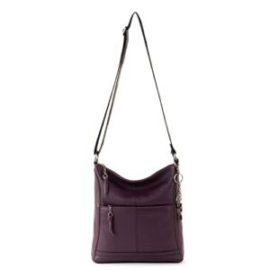 The Sak Lucia Crossbody Bag in Leather, Convertible Purse with Adjustable Strap, Aubergine