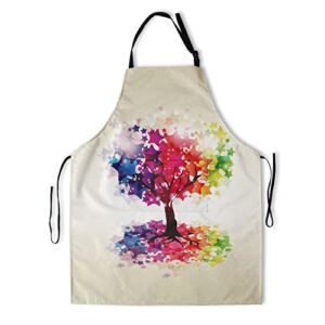 Kawani Rainbow Tree Apron,Colorful Artist Aprons with 2 Pockets with Adjustable Neck for Men Women for Home Kitchen Cooking Waitress Chef Grill Bistro Apron