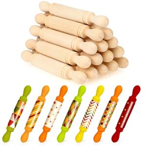 20 Pieces Mini Rolling Pin for Crafts 5.5 Inches Long Wooden Dough Roller Small Wooden Rolling Pins for Kids Children Home Kitchen Fondant Pastry Pizza Crafting Baking and Imaginative Play
