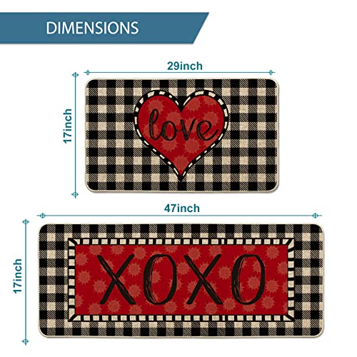 Artoid Mode Buffalo Plaid XOXO Love Valentine’s Day Decorative Kitchen Mats Set of 2, Home Party Low-Profile Home Kitchen Rugs – 17×29 and 17×47 Inch | The Storepaperoomates Retail Market - Fast Affordable Shopping