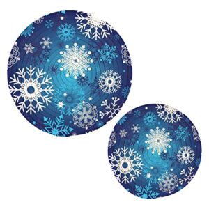Winter Snowflake Kitchen Trivet mat 2Pcs Christmas Blue Snow Pot Holders Cotton Woven Trivets Round Hot Pads Coasters for Cooking and Baking House Dinner