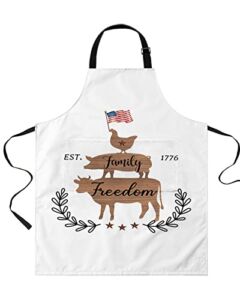 Farmhouse Animal Family Wings Kitchen Aprons with Pockets, White Independence Cow Pig Chicken Chef Aprons for Cooking