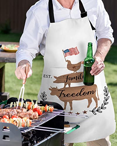 Farmhouse Animal Family Wings Kitchen Aprons with Pockets, White Independence Cow Pig Chicken Chef Aprons for Cooking | The Storepaperoomates Retail Market - Fast Affordable Shopping