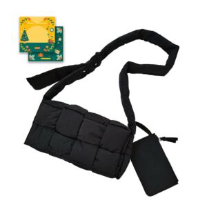 Weayouth Cotton Padded Cassette Tote Bag Puffer Crossbody Shoulder Woven Designer Purses Puffy Down Nylon Handbag For Women (Black)