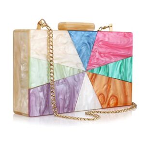 Acrylic Clutch Purses for Women Wedding : Multicolor Evening Crossbody Bag Marbling Handbags with Detachable Chain for Party Bridal Prom Ladies Girls (Champagne)