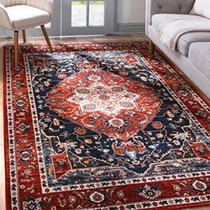 YJ.GWL Boho Area Rug 4×6, Persian Washable Bedroom Rug, Soft Oriental Distressed Accent Rugs for Living Room Dining Room, Non-Slip Non-Shedding Low-Pile Entryway Rug Floor Carpet, Red