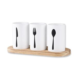 Silverware Organiser – Set of 3 (with wooden tray)Tabletop wooden silverware holder utensil holder for forks spoons knives party kitchen holder silverwareliving room Restaurant(white white white)