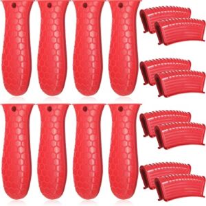 16 Pieces Silicone Pan Handle Sleeve Non Slip Silicone Hot Handle Holder Red Hanging Cast Iron Skillet Handle Covers Grip Pan Handle Covers Heat Resistant for Cast Iron Skillet Metal Pan Cookware
