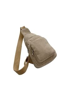 WDIRARA Women’s Crossbody Backpack Shoulder Bag Adjustable Strap Corduroy Sling Bag Khaki