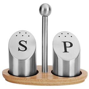 Salt and Pepper Shaker Set with Holder, Stainless Steel Spice Shaker Seasoning Container Metal Dredged Shaker Home Kitchen Cooking Tool