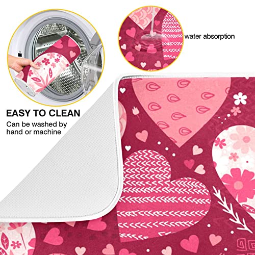 JUMBEAR Valentine’s Day Love Heart Dish Drying Mat Absorbent Reversible Dish Drainer Pad Tableware Mat for Kitchen Countertop Home Decoration, 18 x 24 Inch | The Storepaperoomates Retail Market - Fast Affordable Shopping
