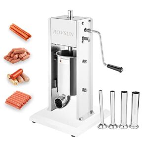 7LBS/3L Sausage Stuffer Maker, Dual Speed Heavy Duty Meat Filler Vertical Stainless Steel, With 4 Stainless Steel Sausage Tubes, Commercial & Home Use