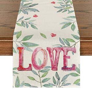 Artoid Mode Branch Love Valentine’s Day Table Runner, Seasonal Anniversary Kitchen Dining Table Decoration for Indoor Home Party 13×72 Inch