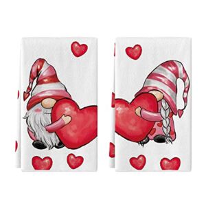Artoid Mode Gnomes Love Valentine’s Day Kitchen Towels Dish Towels, 18×26 Inch Seasonal Decoration Hand Towels Set of 2