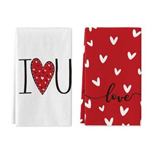 Artoid Mode Red I Love You Valentine’s Day Kitchen Towels Dish Towels, 18×26 Inch Seasonal Decoration Hand Towels Set of 2