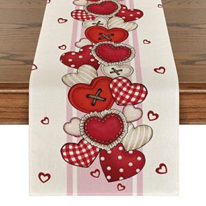 Artoid Mode Heart-Shaped Buttons Valentine’s Day Table Runner, Seasonal Kitchen Dining Table Decoration for Indoor Home Party 13×72 Inch
