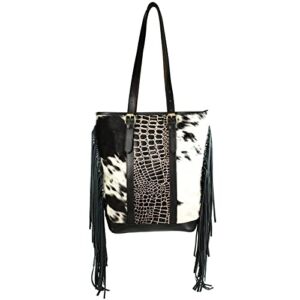 Bonanza leathers cowhide leather large tote bag women’s handbag with fringes and zipper closure H20 (Black)