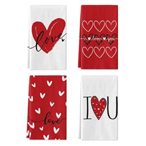 Artoid Mode I Love You Heart Polka Dot Valentine’s Day Kitchen Towels Dish Towels, 18×26 Inch Seasonal Decoration Hand Towels Set of 4