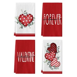 Artoid Mode Polka Dot Heart Eucalyptus Forever Valentine’s Day Kitchen Towels Dish Towels, 18×26 Inch Seasonal Decoration Hand Towels Set of 4