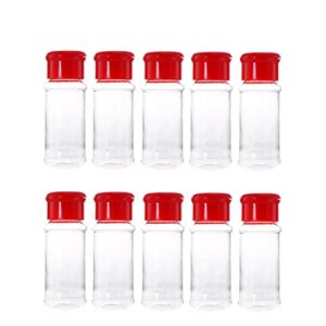 BESTonZON 10pcs Home Pot Outdoor Sauces and Bottle Transparent Shaker Powder Containers Sifter Salt Herb Plastic Barbecue Cap Can with Refillable for Shakers Cruet Spices Red Kitchen