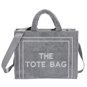 Cosetten Tote Bag for Women, Plush Tote Bag, Shoulder, Crossbody, or Handheld Bag for School, Office, Travel (15X11X4.7in) (Grey)